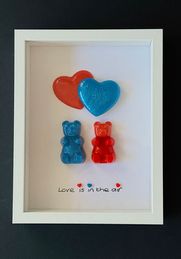 Love Is in the Air: Resin Gummy Bear Duo with Floating Hearts