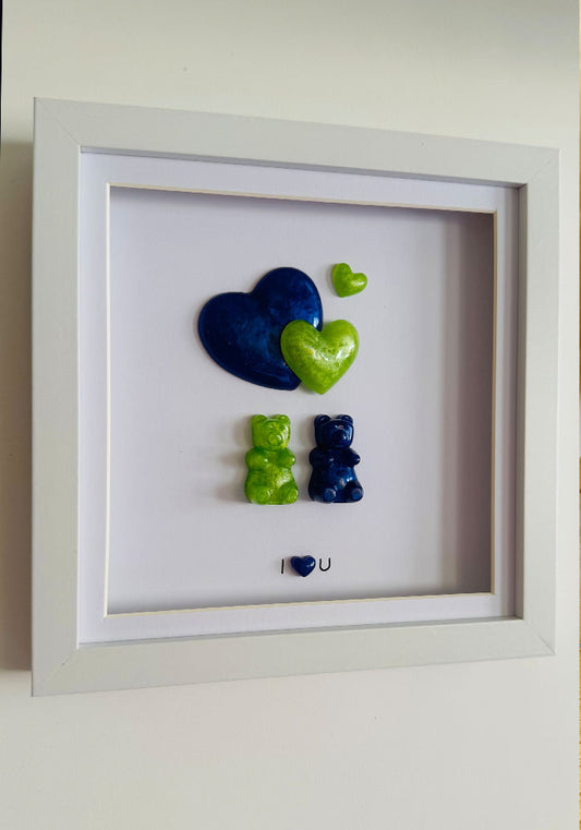 Evergreen Love: Lime & Navy Resin Bear Duo