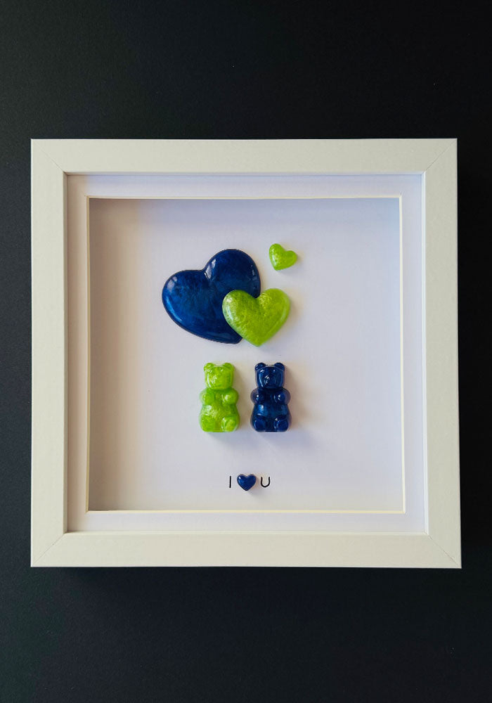 Evergreen Love: Lime & Navy Resin Bear Duo
