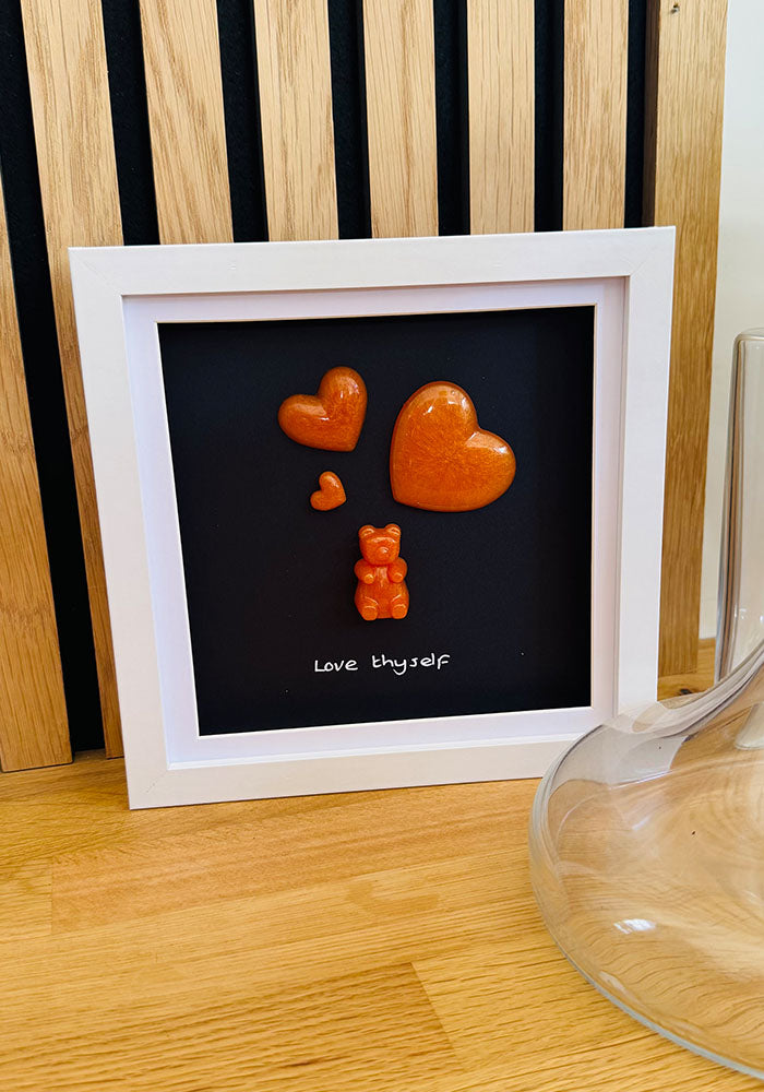 Love Thyself: Amber Resin Bear with Floating Hearts