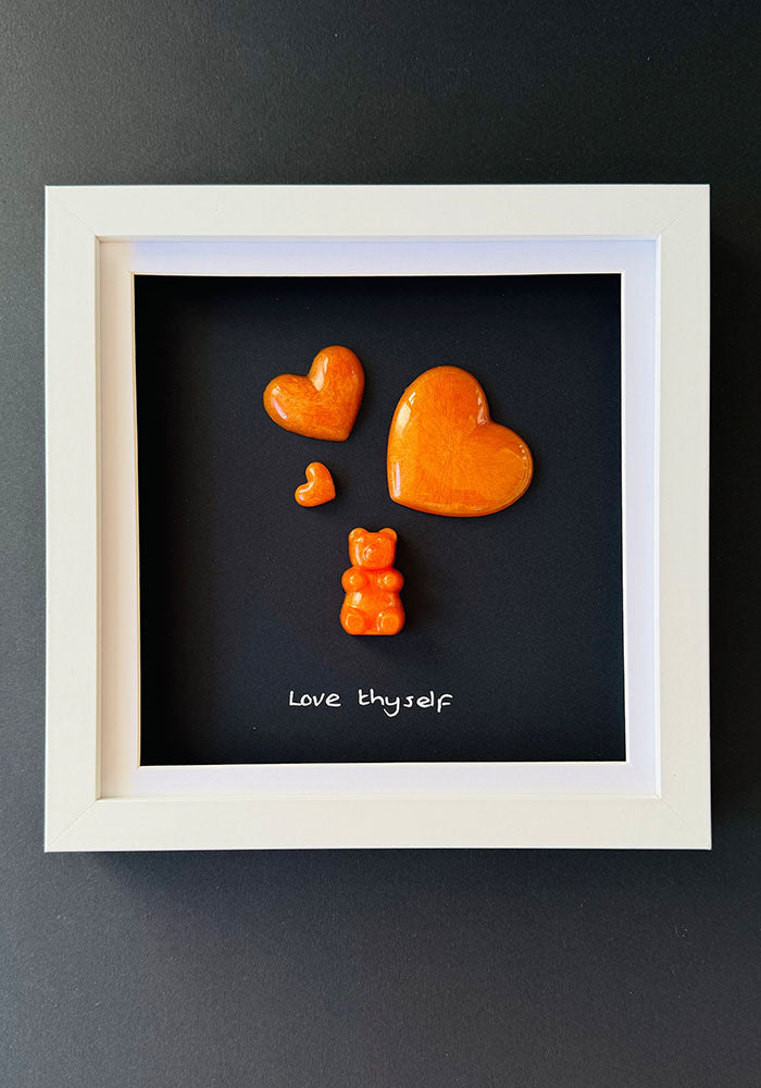 Love Thyself: Amber Resin Bear with Floating Hearts
