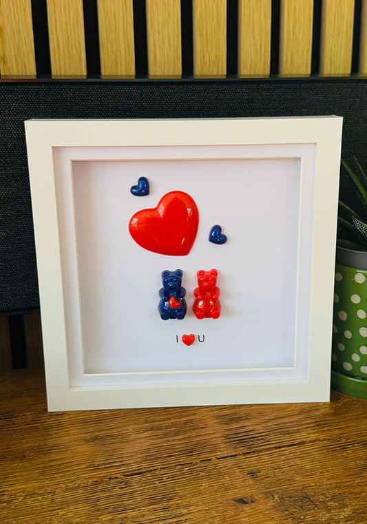 True Colours: Red & Navy Resin Bear Duo with Floating Hearts