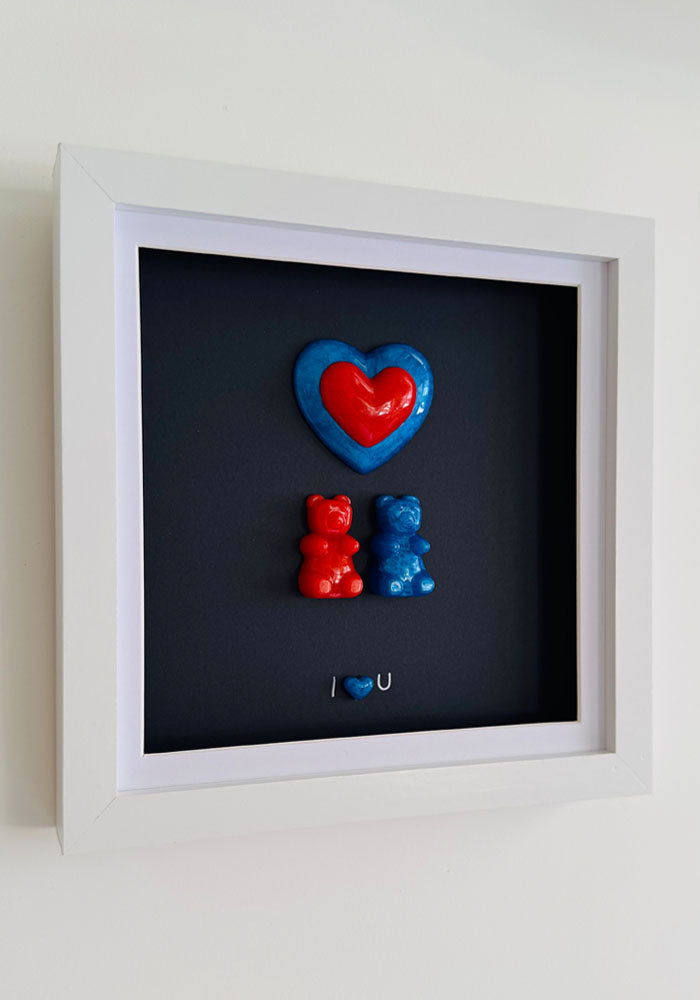 Framed Resin Art with Red & Blue Heart Duo