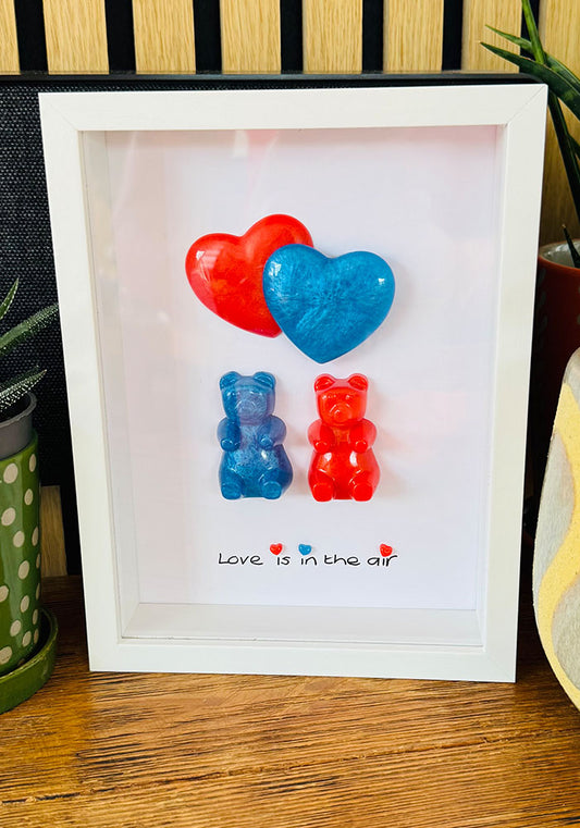 Love Is in the Air: Resin Gummy Bear Duo with Floating Hearts