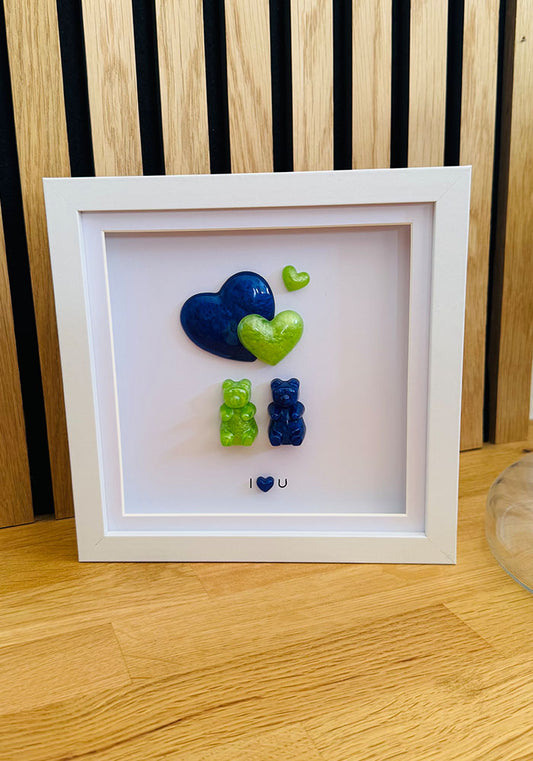 Evergreen Love: Lime & Navy Resin Bear Duo